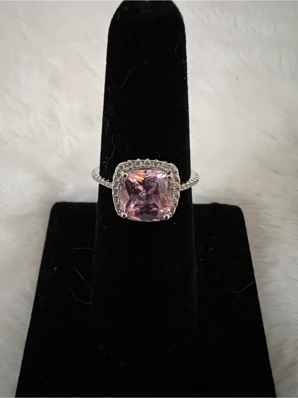Sterling Silver Pink Cushion-Cut Halo Ring